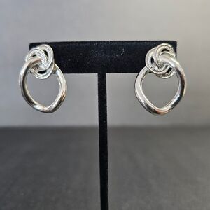 Silver Tone Circular Stud Earrings, 1.25" Jewelry Pierced Ears